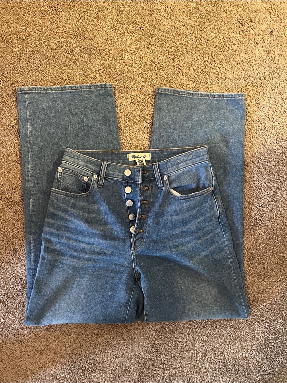 Madewell High-Rise Button-Fly Jeans in Medium Blue Denim